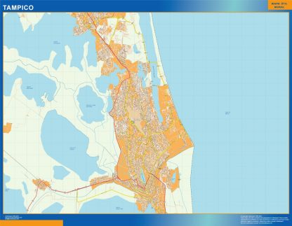 Mapa Tampico en Mexico enmarcado plastificado 