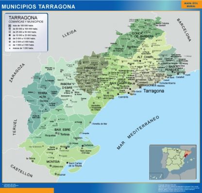 Mapa Tarragona por municipios enmarcado plastificado