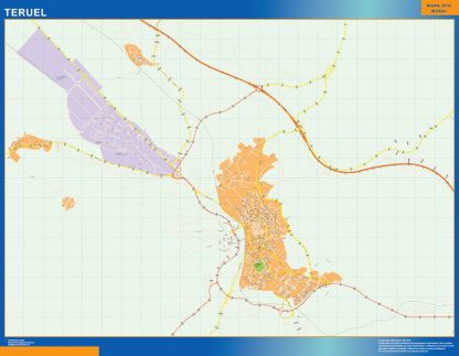 Mapa Teruel callejero enmarcado plastificado 