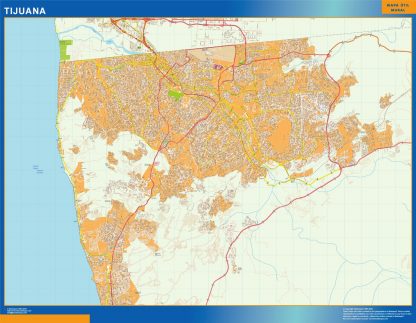 Mapa Tijuana en Mexico enmarcado plastificado 