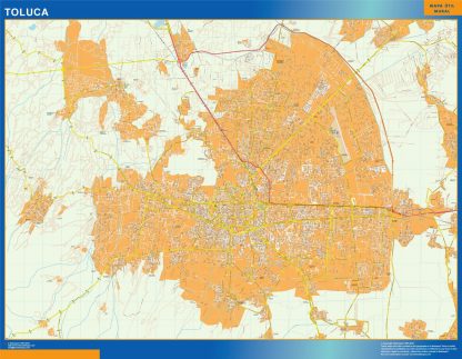 Mapa Toluca en Mexico enmarcado plastificado 