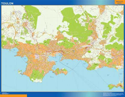 Mapa Toulon en Francia enmarcado plastificado