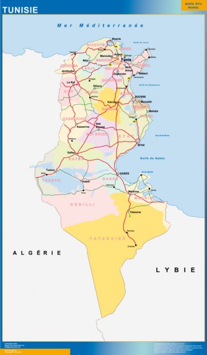 Mapa Tunez enmarcado plastificado