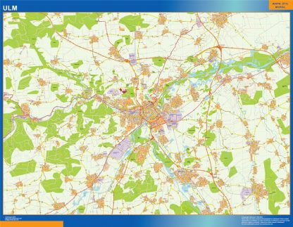 Mapa Ulm en Alemania enmarcado plastificado 