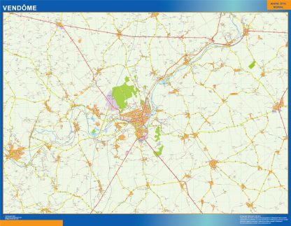 Mapa Vendome en Francia enmarcado plastificado