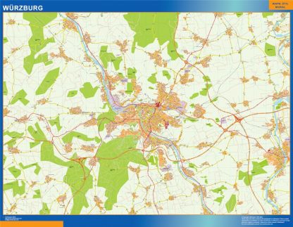 Mapa Wurzburg en Alemania enmarcado plastificado