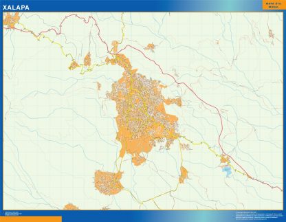 Mapa Xalapa en Mexico enmarcado plastificado 