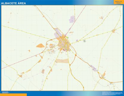 Mapa carreteras Albacete Area enmarcado plastificado 