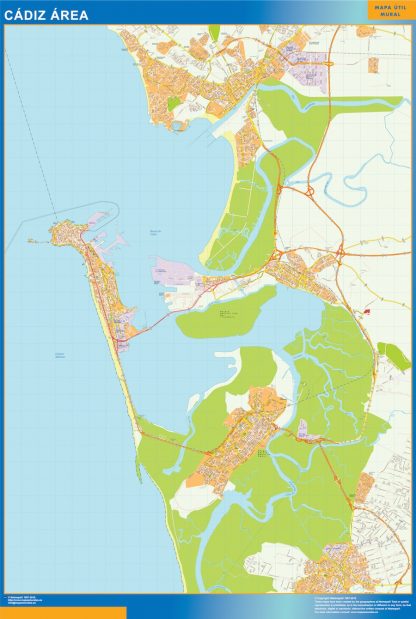 Mapa carreteras Cadiz Area enmarcado plastificado 