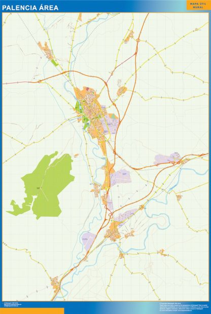Mapa carreteras Palencia Area enmarcado plastificado