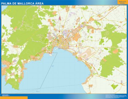 Mapa carreteras Palma Mallorca Area enmarcado plastificado