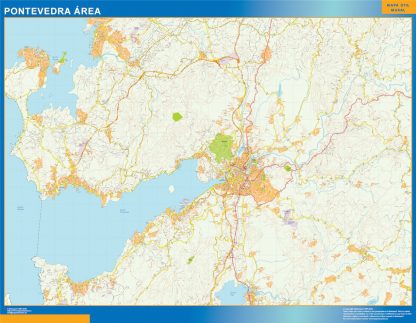 Mapa carreteras Pontevedra Area enmarcado plastificado 