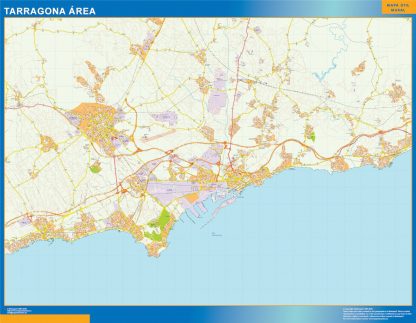 Mapa carreteras Tarragona Area enmarcado plastificado 