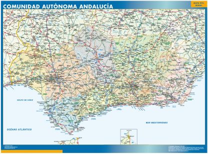 Mapa de Andalucia enmarcado plastificado