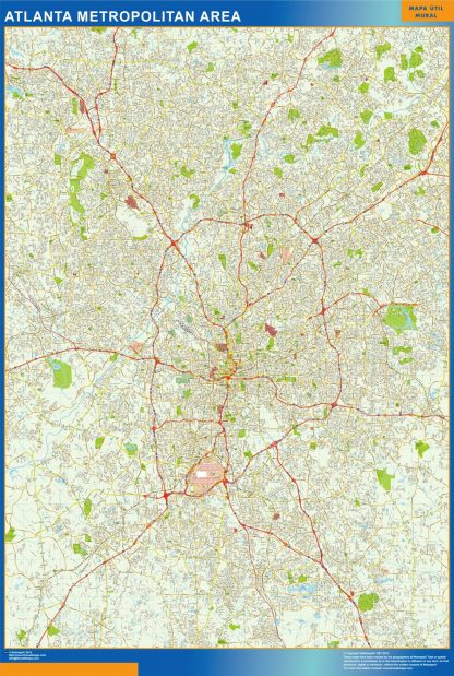 Mapa de Atlanta enmarcado plastificado 