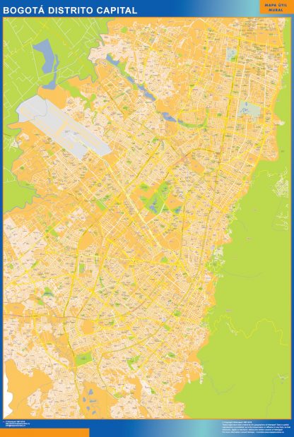 Mapa de Bogota Distrito Capital en Colombia enmarcado plastificado