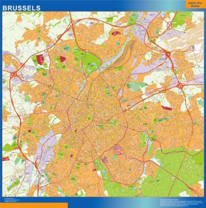 Mapa de Bruselas en Bélgica enmarcado plastificado