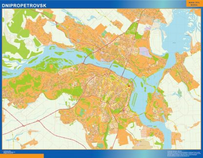 Mapa de Dnipropetrovsk en Ucrania enmarcado plastificado