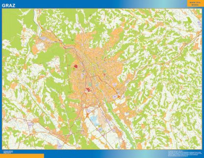 Mapa de Graz en Austria enmarcado plastificado 