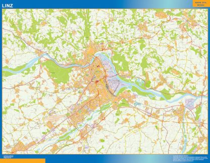 Mapa de Linz en Austria enmarcado plastificado 