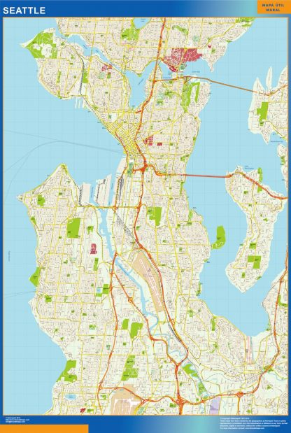 Mapa de Seattle enmarcado plastificado 