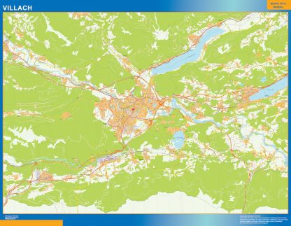 Mapa de Villach en Austria enmarcado plastificado 