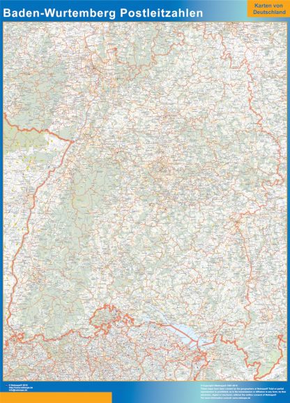 Mapa región Baden-Wurtemberg codigos postales enmarcado plastificado