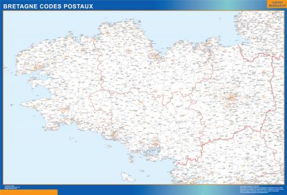 Mapa región Bretagne postal enmarcado plastificado