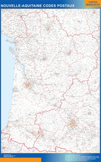Mapa región Nouvelle Aquitaine postal enmarcado plastificado