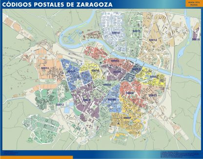Zaragoza códigos postales enmarcado plastificado